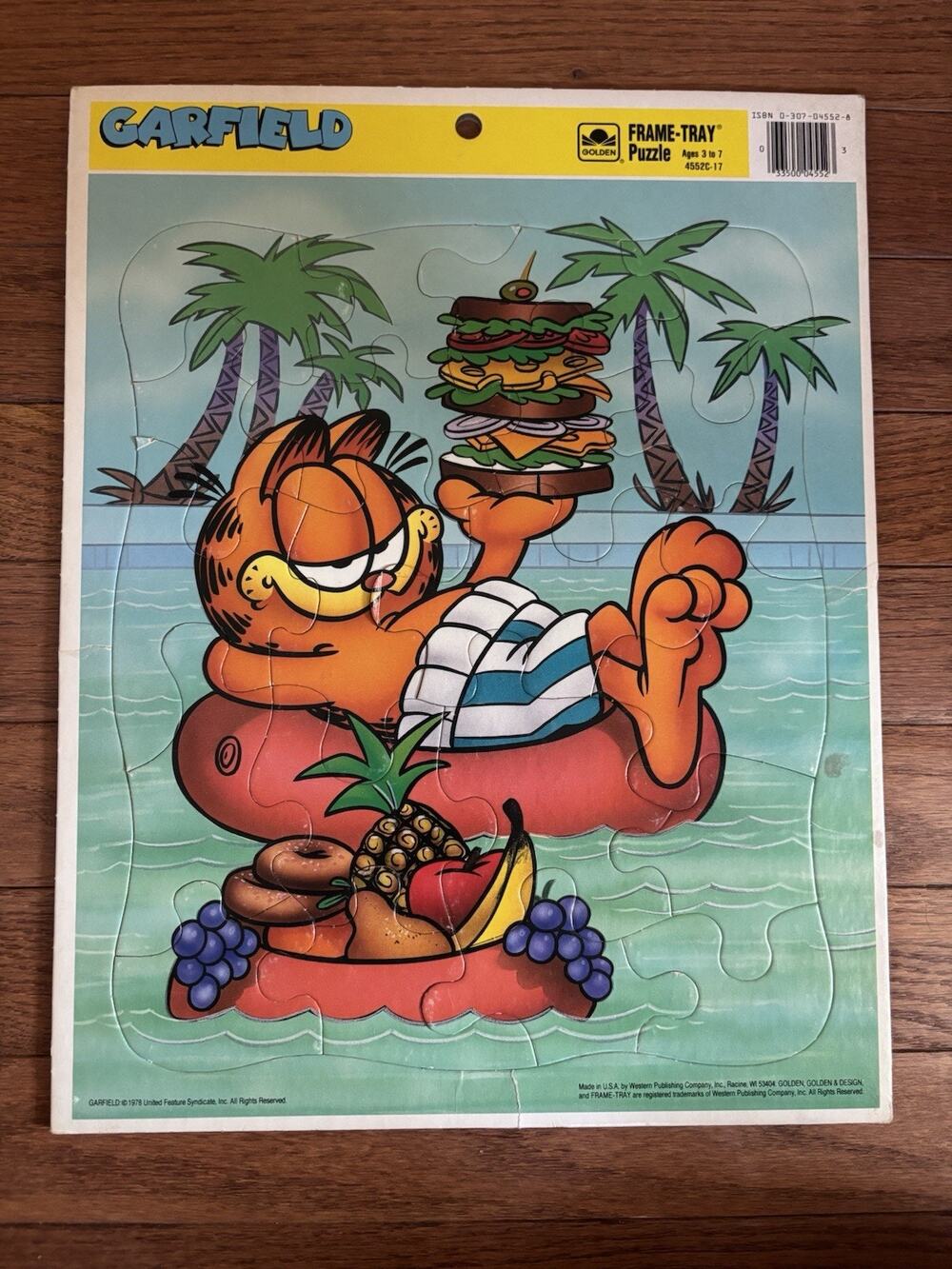 Vintage Golden 1978 Garfield Float Food Frame-Tray Puzzle 4552C-17 Ages 3-7